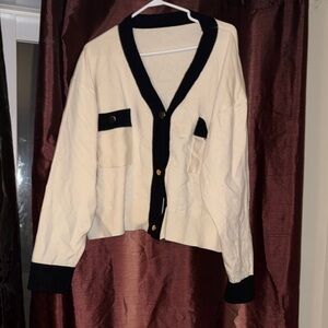 Cropped Cream & Navy Contrast Knit Cardigan – Bangkok Made
